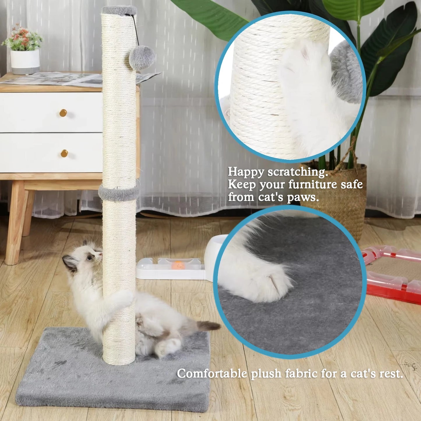 Tall Cat Scratching Post with Premium Sisal & Dangling Toy