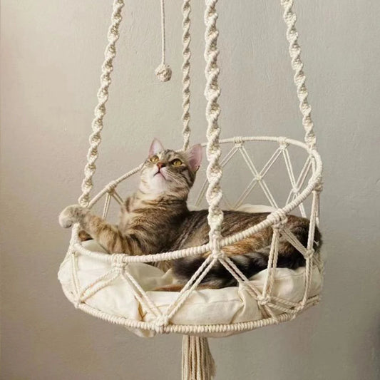 Hand-Woven Bohemian Cat Hammock with Hanging Kit