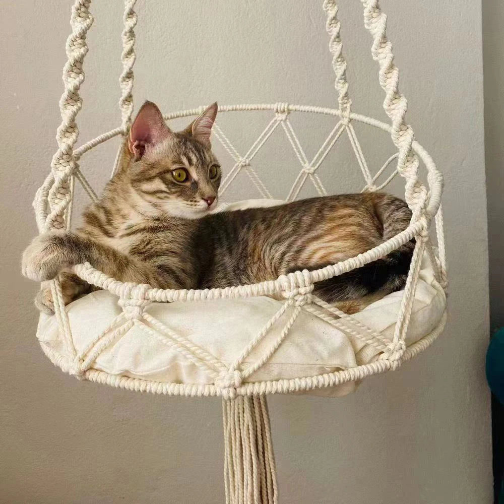 Hand-Woven Bohemian Cat Hammock with Hanging Kit