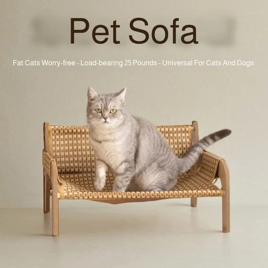 Summer Cooling Rattan Pet Bed with Built-in Scratcher