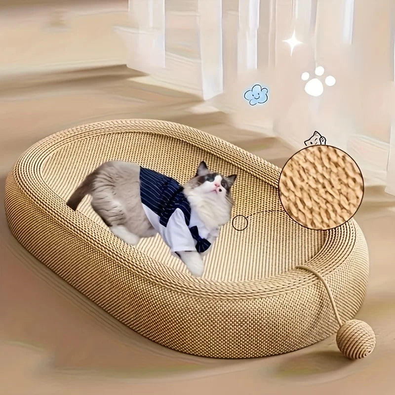 Multifunctional Sisal Cat Scratcher Bed with Toy Ball