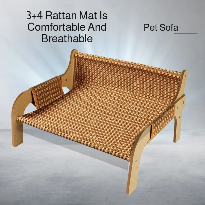 Summer Cooling Rattan Pet Bed with Built-in Scratcher