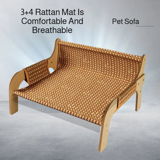 Summer Cooling Rattan Pet Bed with Built-in Scratcher