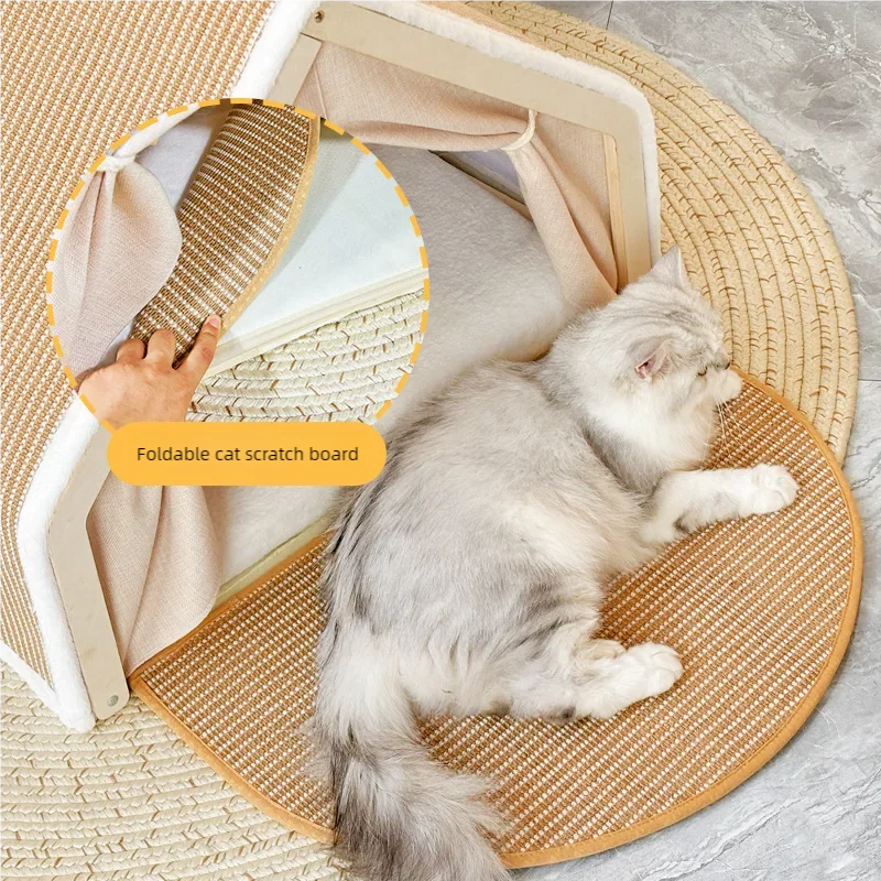 Luxury Wooden Cat House & All-Season Cat Bed with Washable Cushion