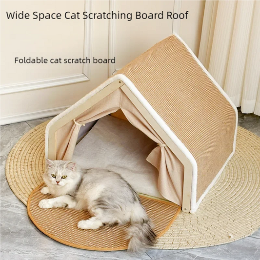 Luxury Wooden Cat House & All-Season Cat Bed with Washable Cushion